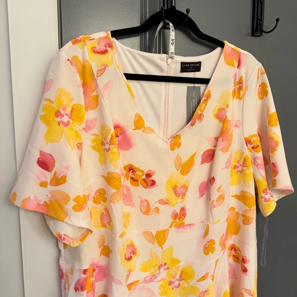 Lane Bryant Cream Midi Dress with Yellow & Pink Floral Print - Picture 2 of 9